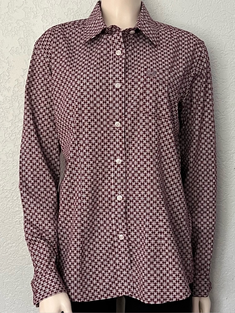 Panhandle Western Shirt Womens Medium Burgundy Print Button Down Cowgirl Rodeo